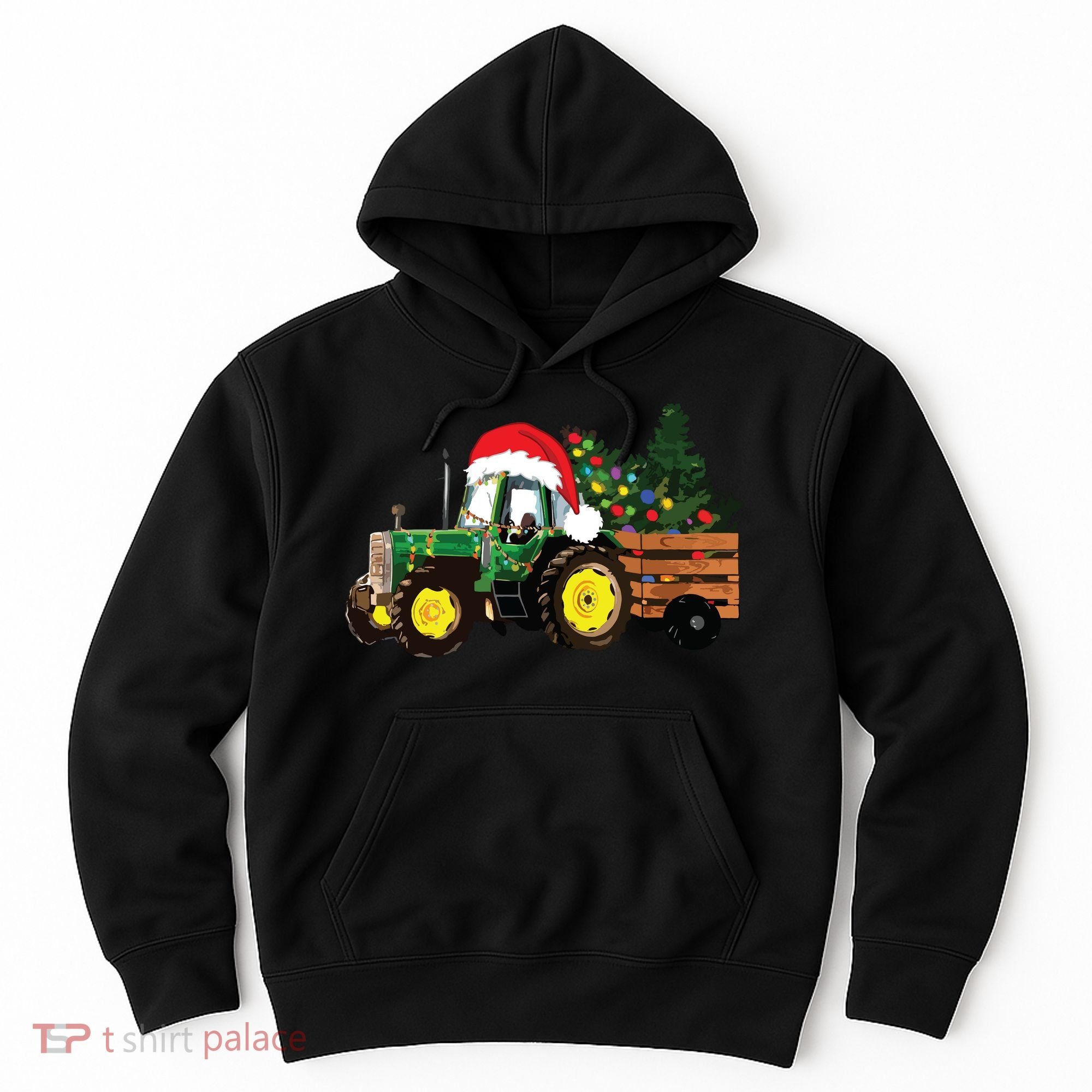 Christmas Farm Tractor Christmas Tree Lights Santa Farmer Hoodie