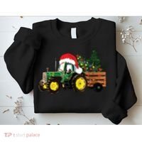 Christmas Farm Tractor Christmas Tree Lights Santa Farmer Sweatshirt thumb 2