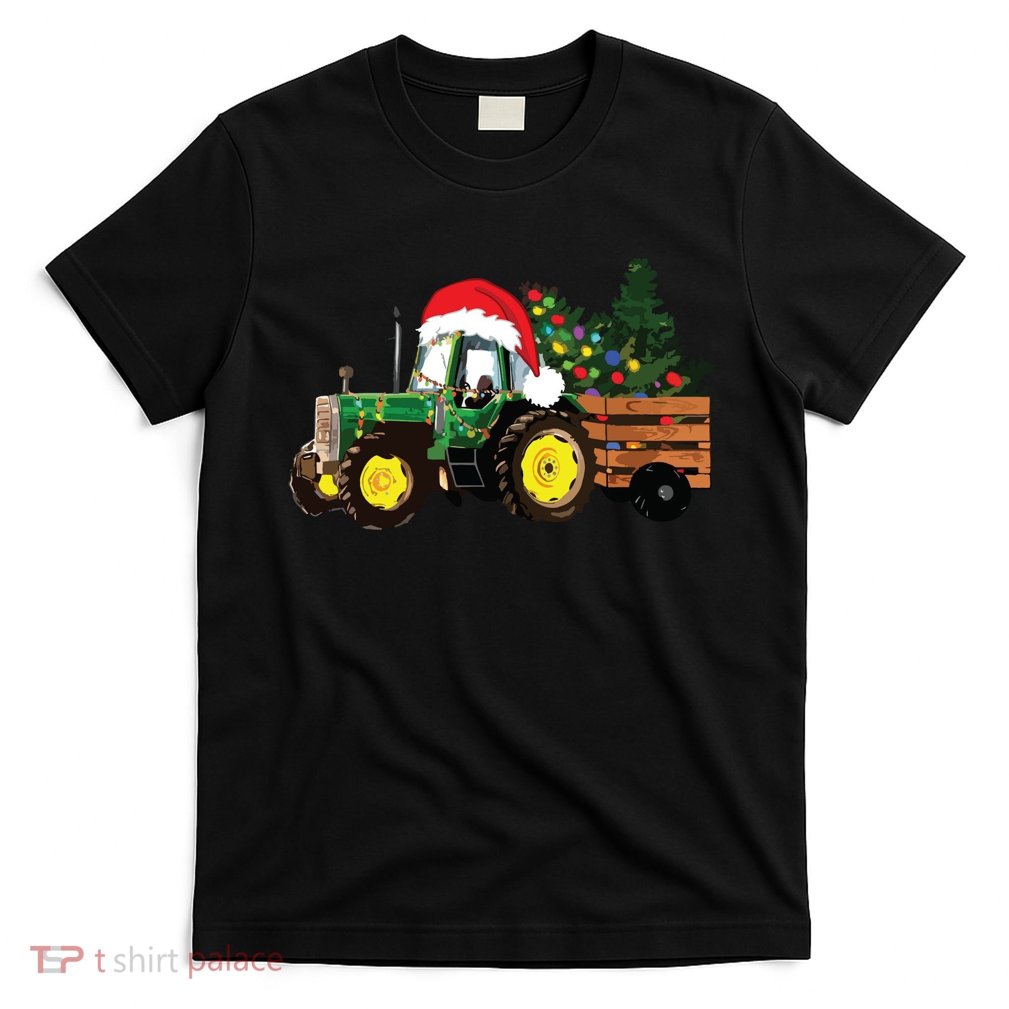 Christmas Farm Tractor Christmas Tree Lights Santa Farmer T-Shirt