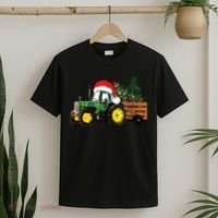 Christmas Farm Tractor Christmas Tree Lights Santa Farmer T-Shirt thumb 2