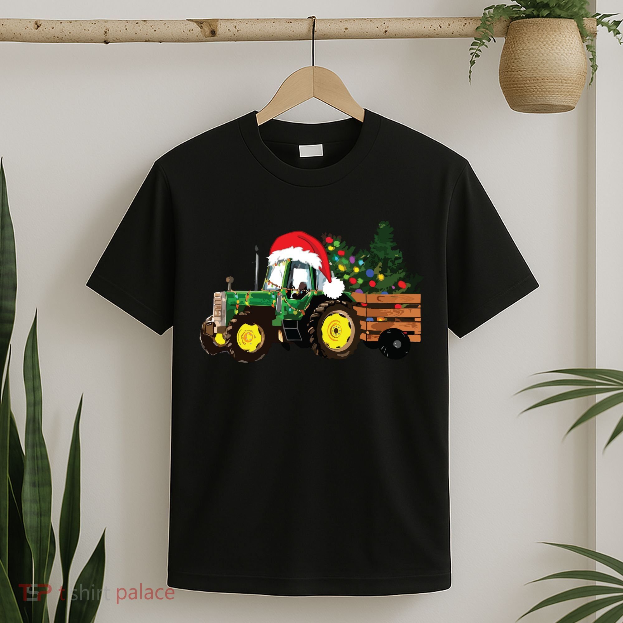 Christmas Farm Tractor Christmas Tree Lights Santa Farmer T-Shirt