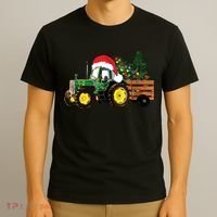 Christmas Farm Tractor Christmas Tree Lights Santa Farmer T-Shirt thumb 3