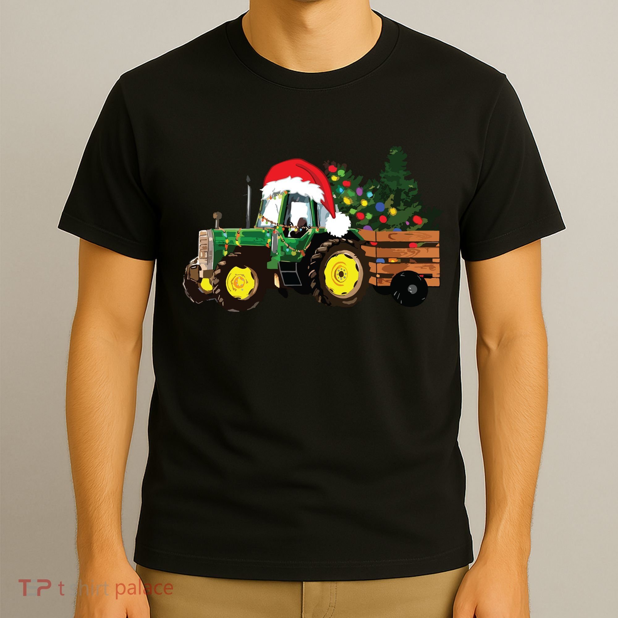 Christmas Farm Tractor Christmas Tree Lights Santa Farmer T-Shirt