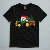 Christmas Farm Tractor Christmas Tree Lights Santa Farmer T-Shirt thumb 5