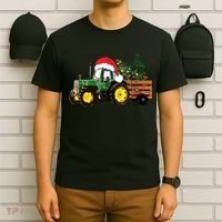 Christmas Farm Tractor Christmas Tree Lights Santa Farmer T-Shirt thumb 6