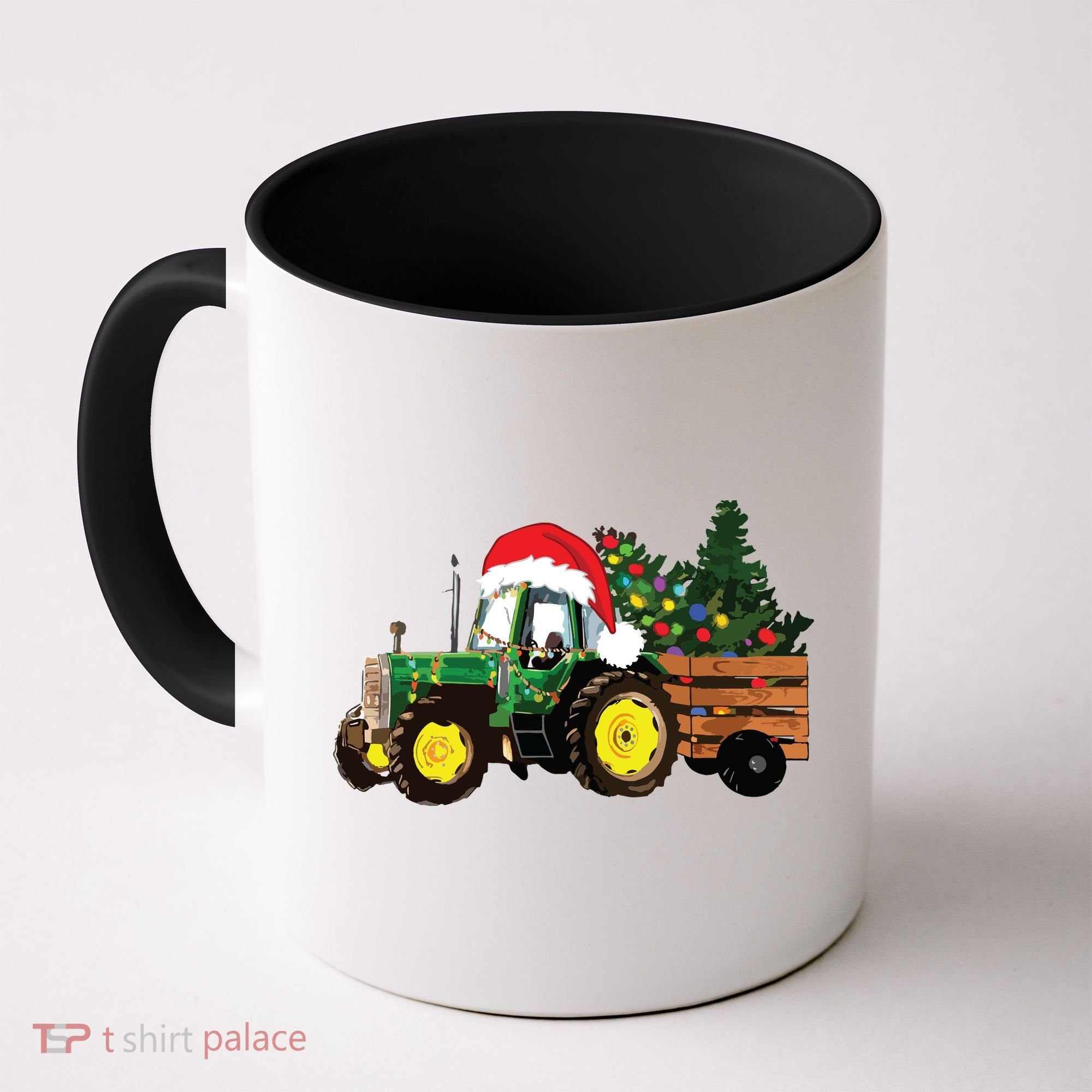 Christmas Farm Tractor Christmas Tree Lights Santa Farmer Coffee Mug