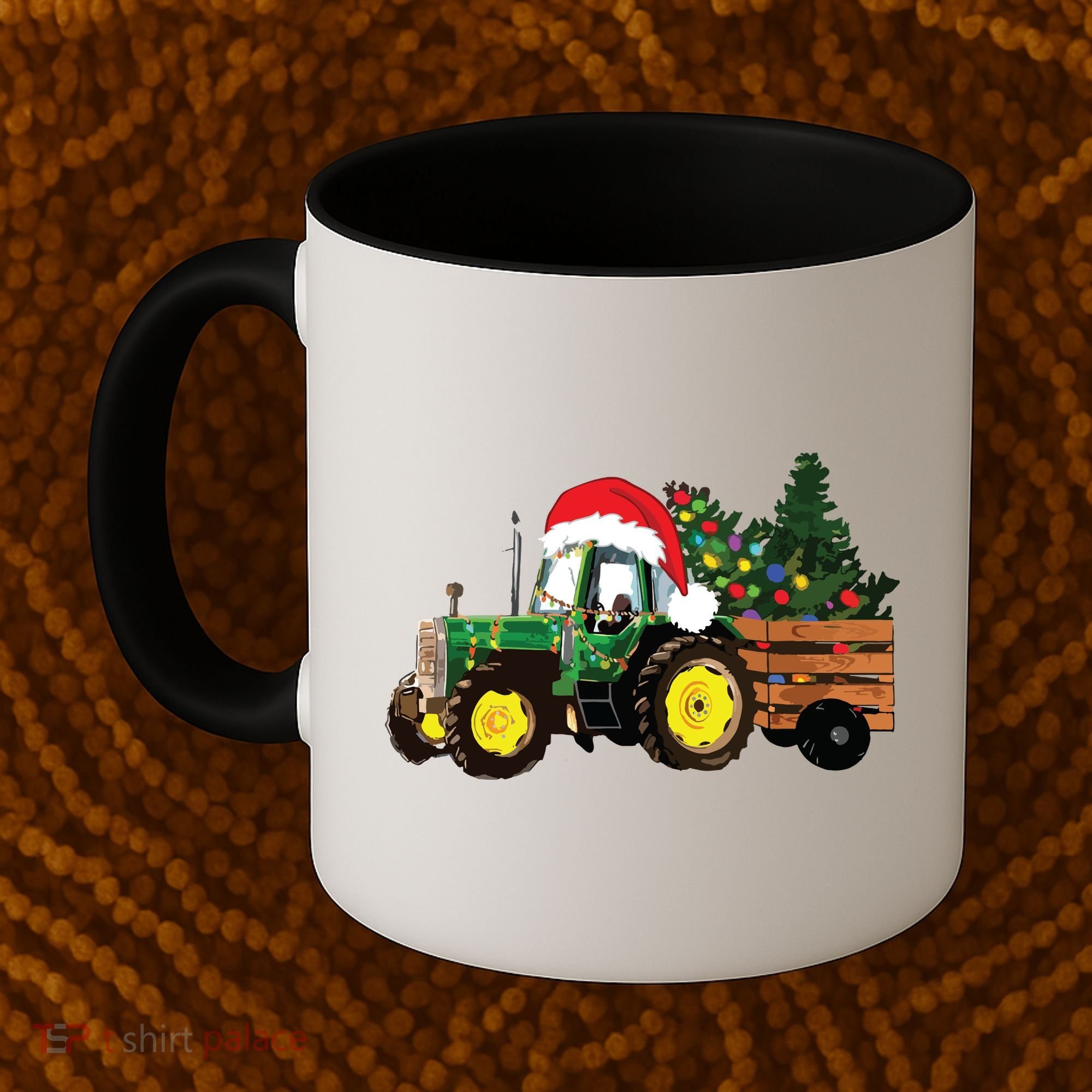 Christmas Farm Tractor Christmas Tree Lights Santa Farmer Coffee Mug