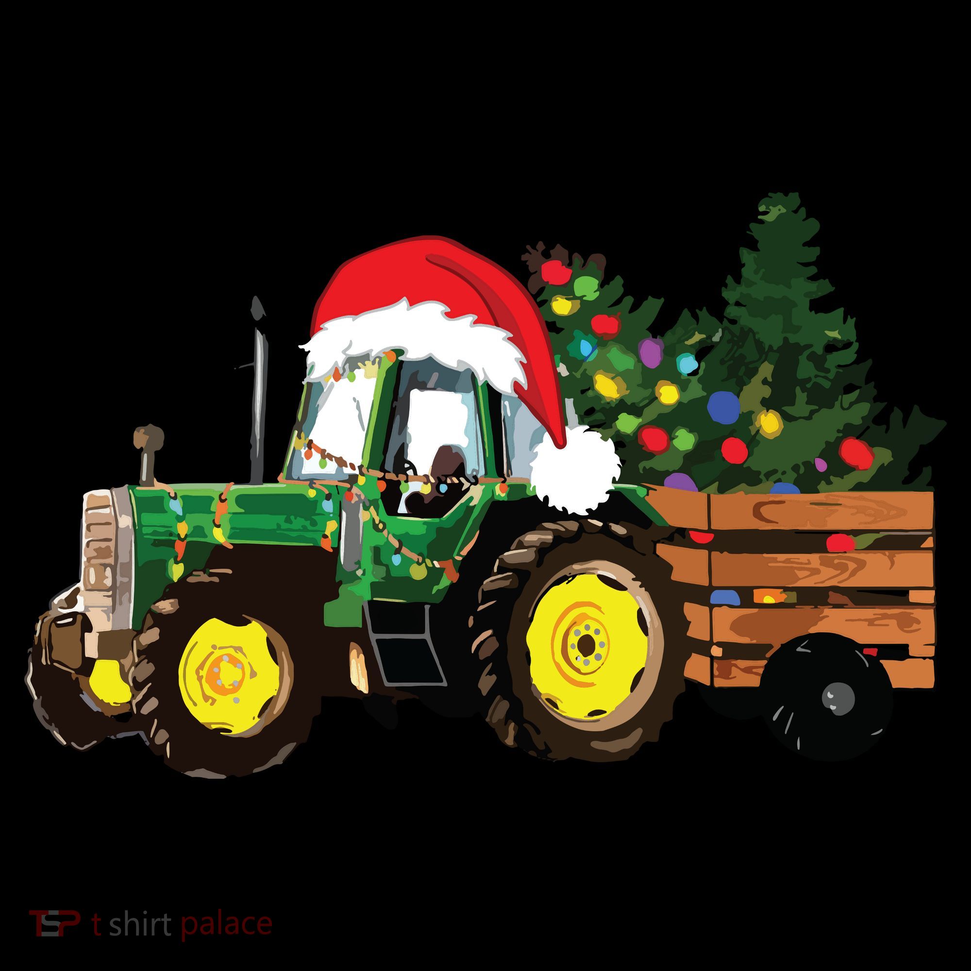 Christmas Farm Tractor Christmas Tree Lights Santa Farmer Women's Hoodie