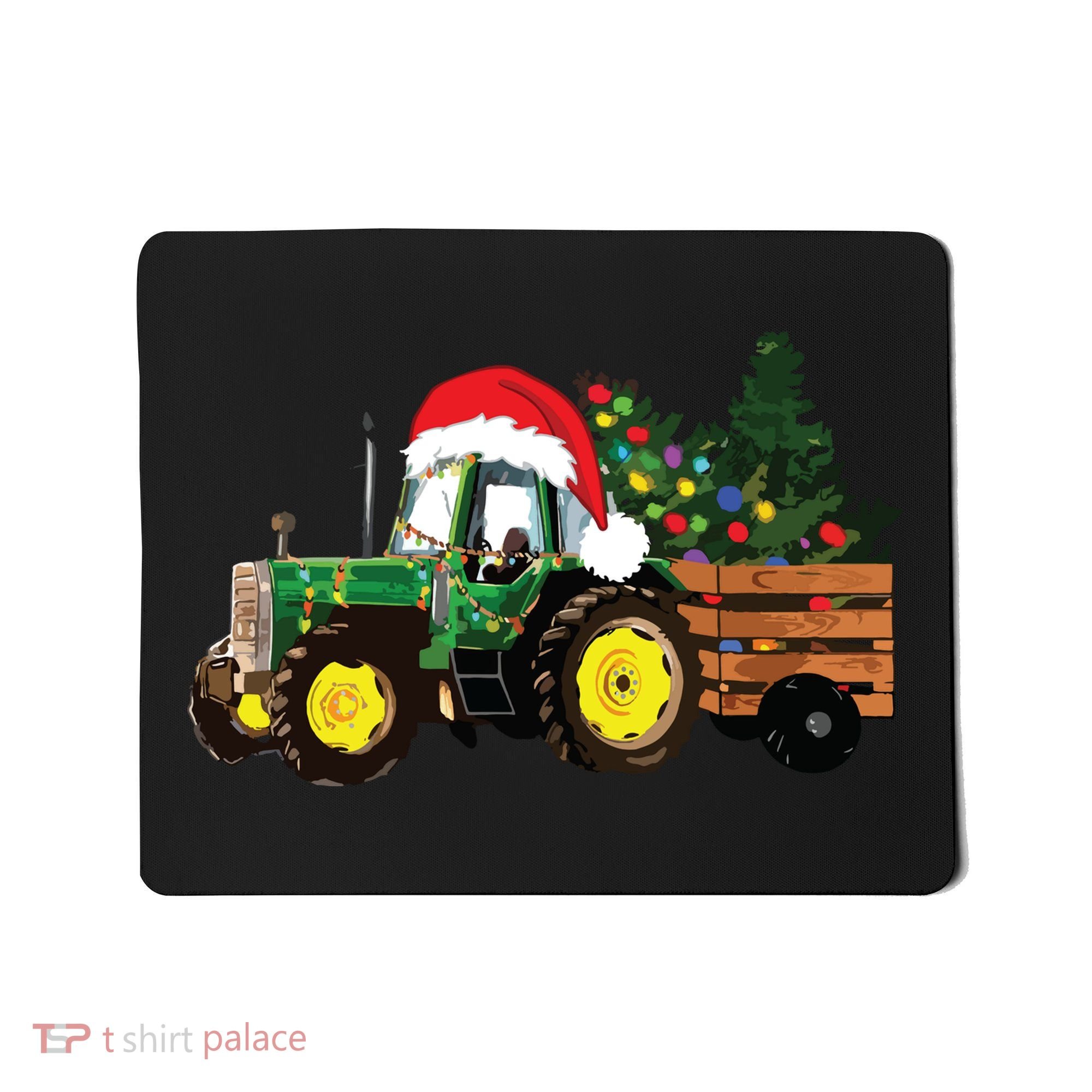 Christmas Farm Tractor Christmas Tree Lights Santa Farmer Mousepad