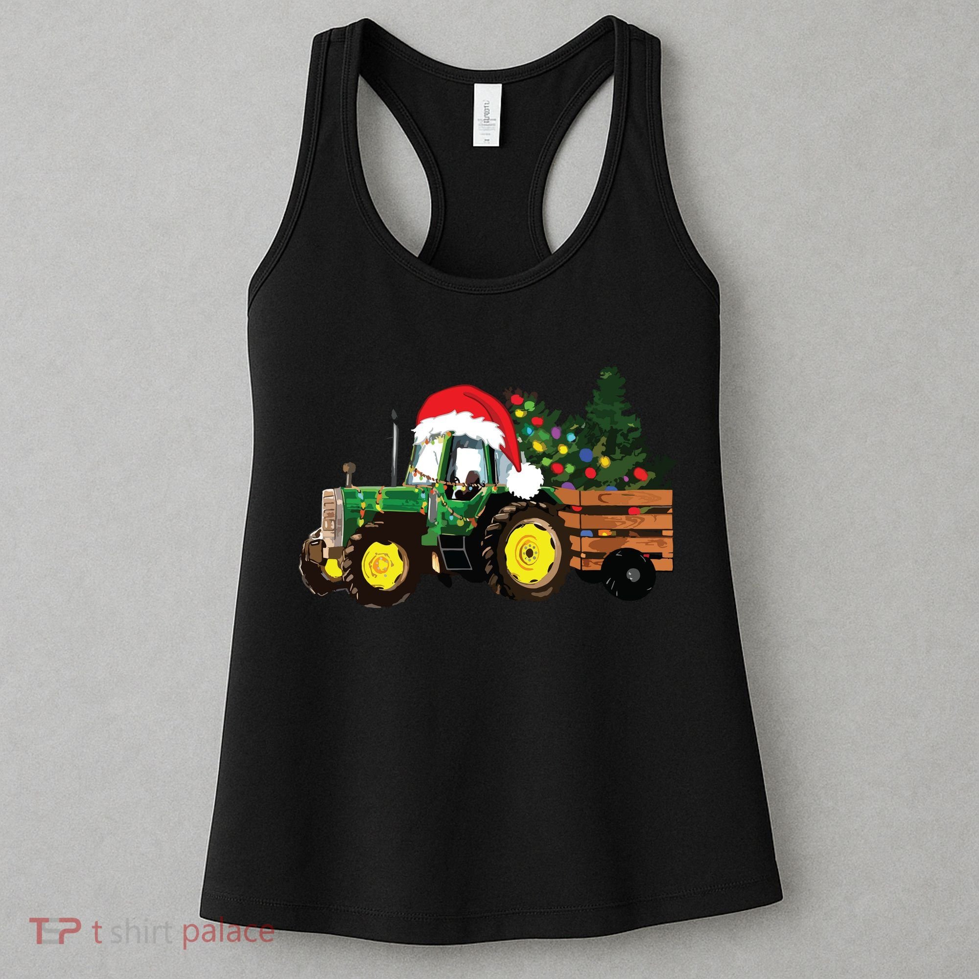 Christmas Farm Tractor Christmas Tree Lights Santa Farmer Women's Tank Top