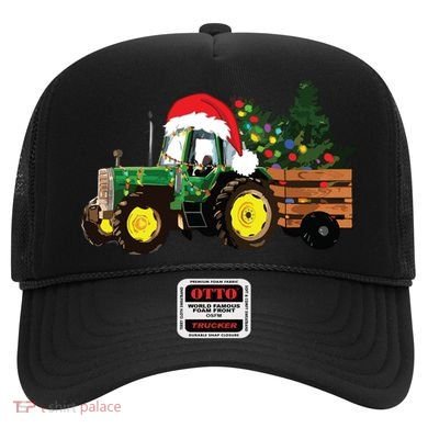 Christmas Farm Tractor Christmas Tree Lights Santa Farmer Hat