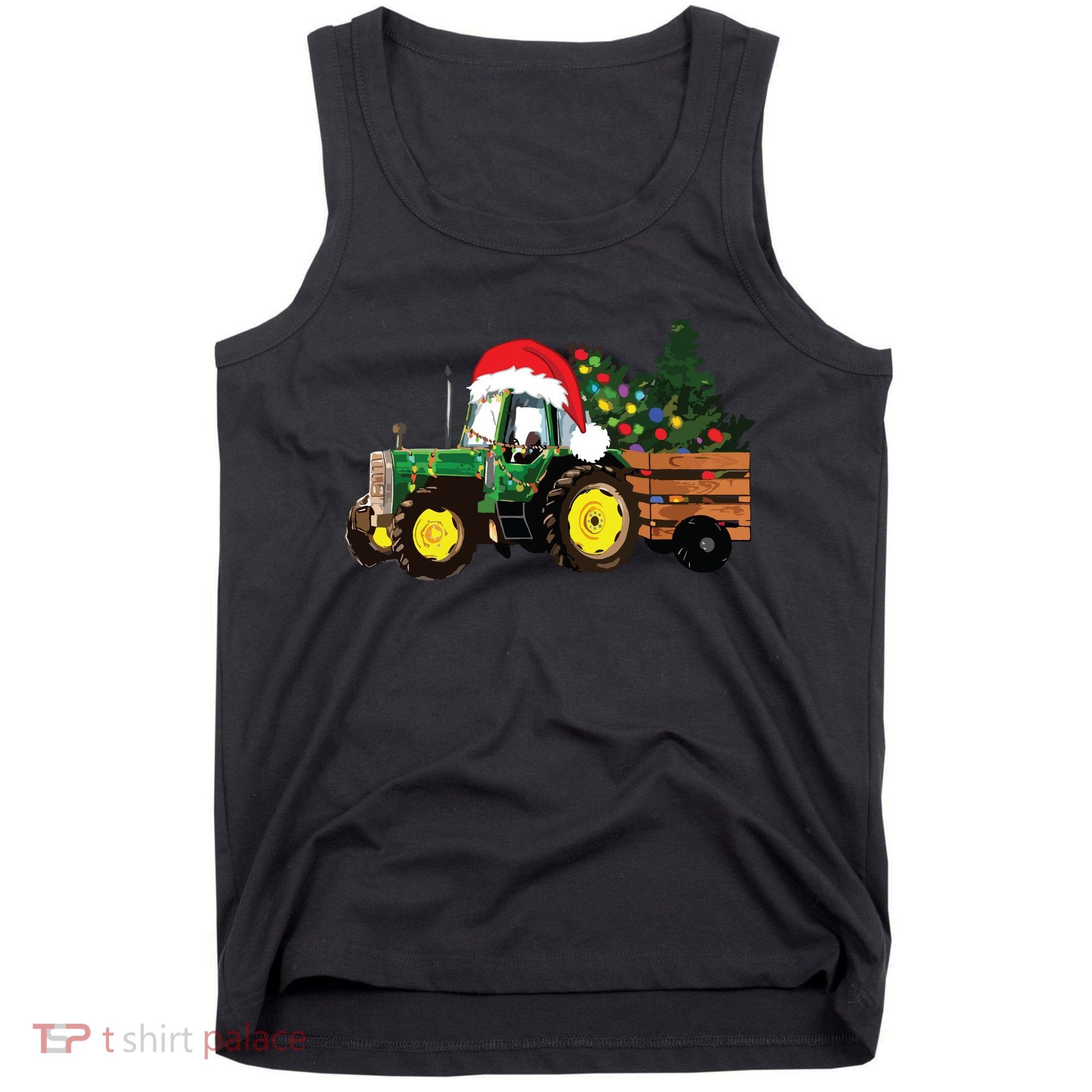 Christmas Farm Tractor Christmas Tree Lights Santa Farmer Tank Top
