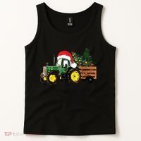Christmas Farm Tractor Christmas Tree Lights Santa Farmer Tank Top thumb 2