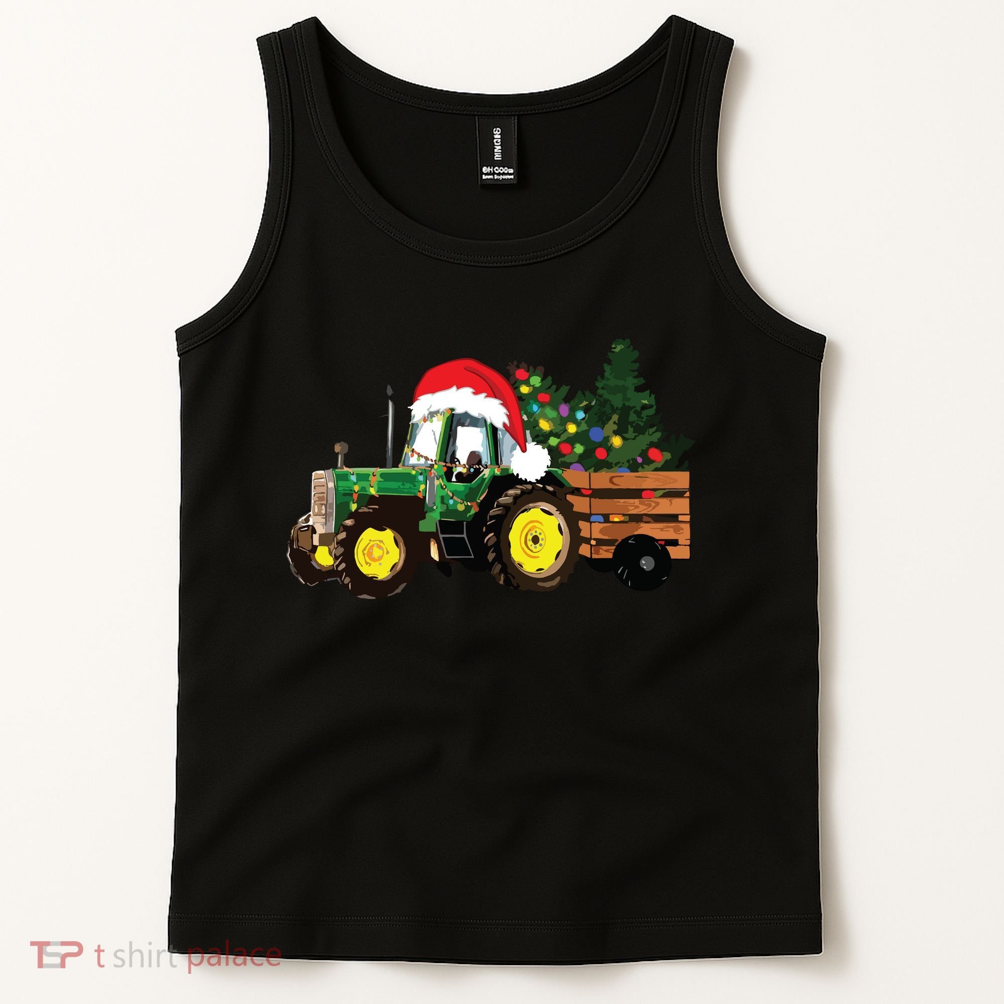 Christmas Farm Tractor Christmas Tree Lights Santa Farmer Tank Top