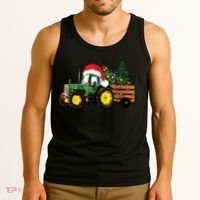 Christmas Farm Tractor Christmas Tree Lights Santa Farmer Tank Top thumb 3