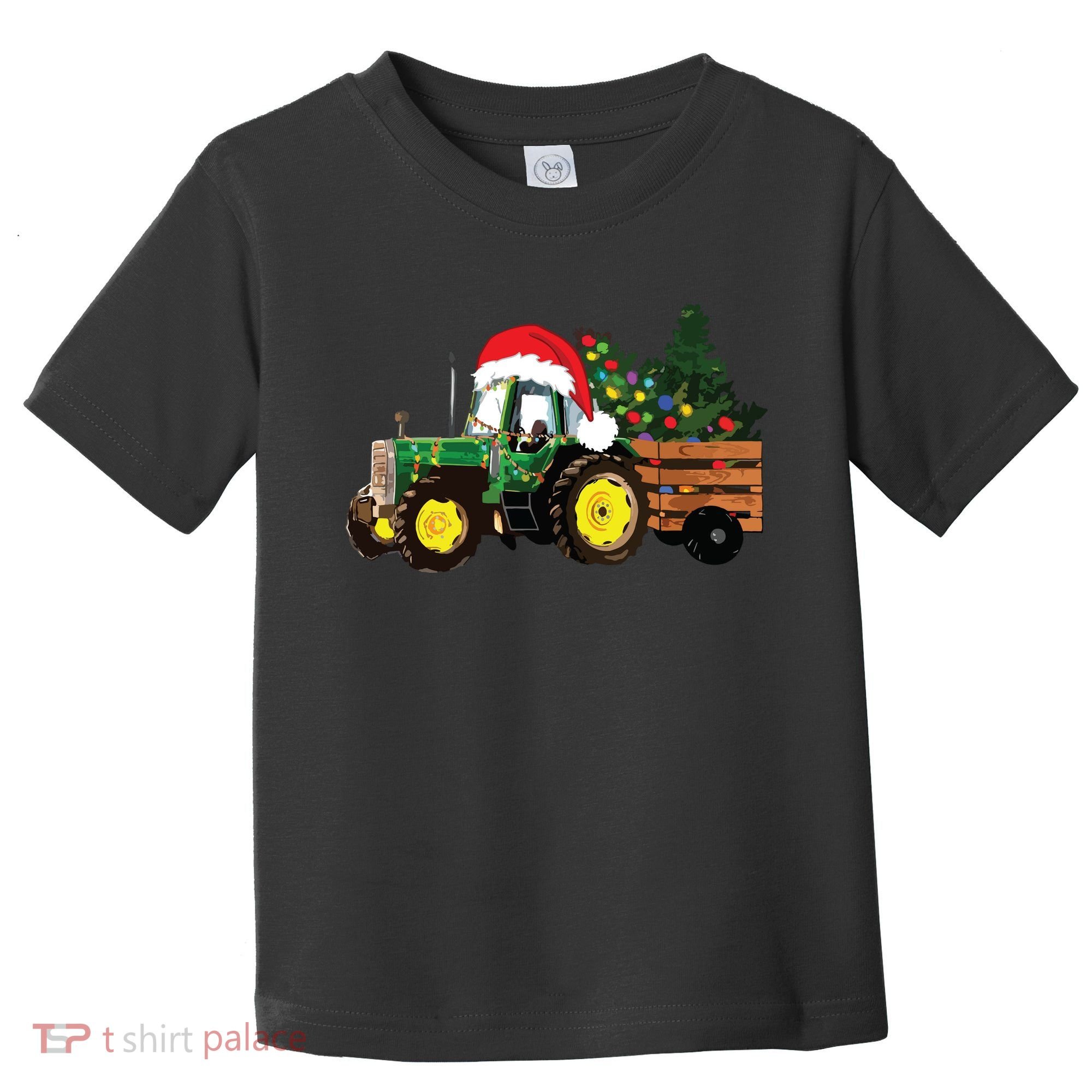 Christmas Farm Tractor Christmas Tree Lights Santa Farmer Toddler T-Shirt
