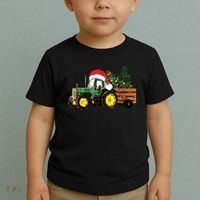 Christmas Farm Tractor Christmas Tree Lights Santa Farmer Toddler T-Shirt thumb 2