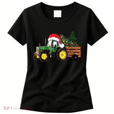 Christmas Farm Tractor Christmas Tree Lights Santa Farmer Women's T-Shirt
