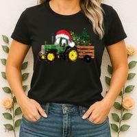 Christmas Farm Tractor Christmas Tree Lights Santa Farmer Women's T-Shirt thumb 2