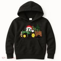 Christmas Farm Tractor Christmas Tree Lights Santa Farmer Kids Hoodie thumb 0