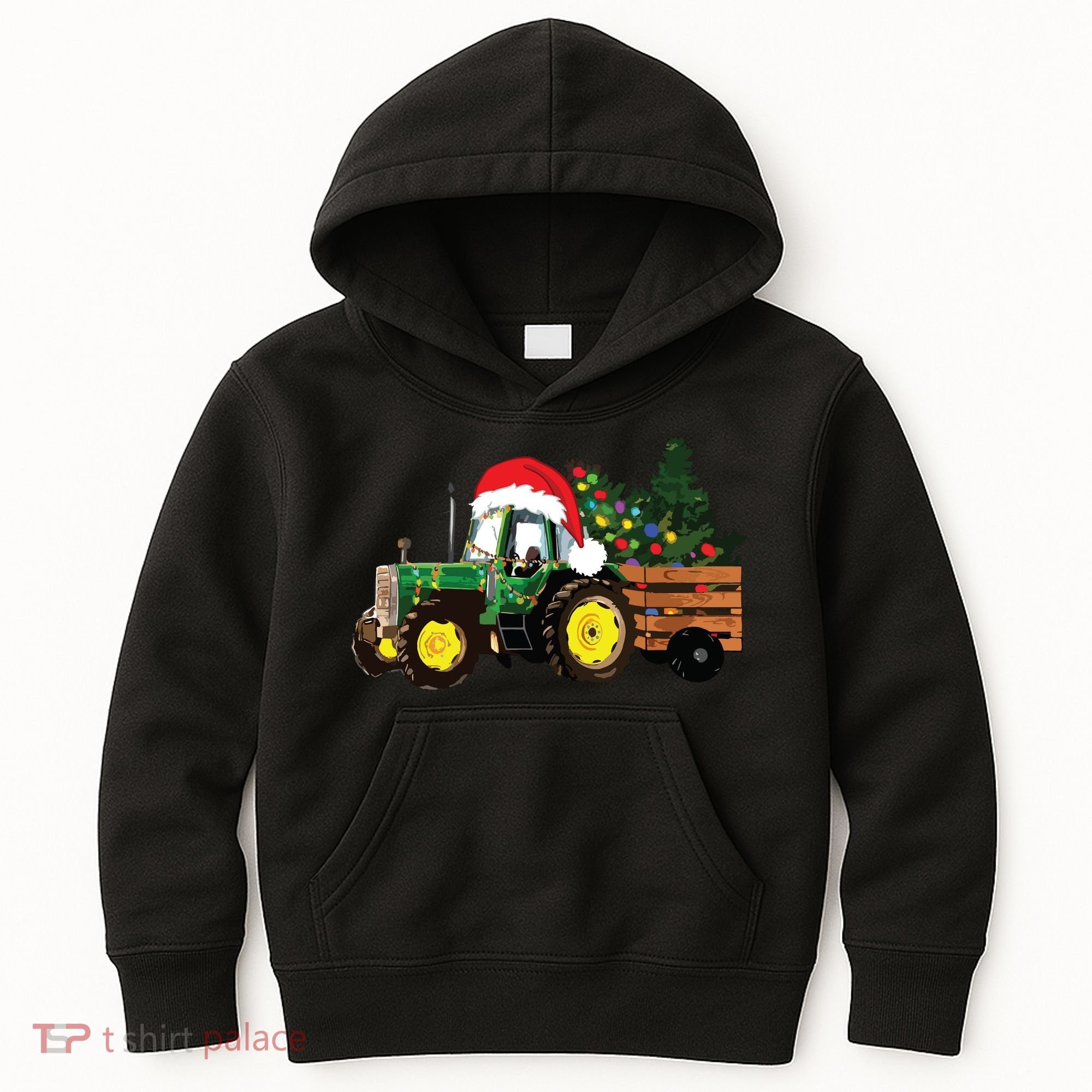 Christmas Farm Tractor Christmas Tree Lights Santa Farmer Kids Hoodie