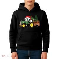 Christmas Farm Tractor Christmas Tree Lights Santa Farmer Kids Hoodie thumb 4