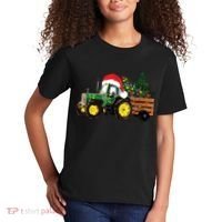 Christmas Farm Tractor Christmas Tree Lights Santa Farmer Kids T-Shirt thumb 2