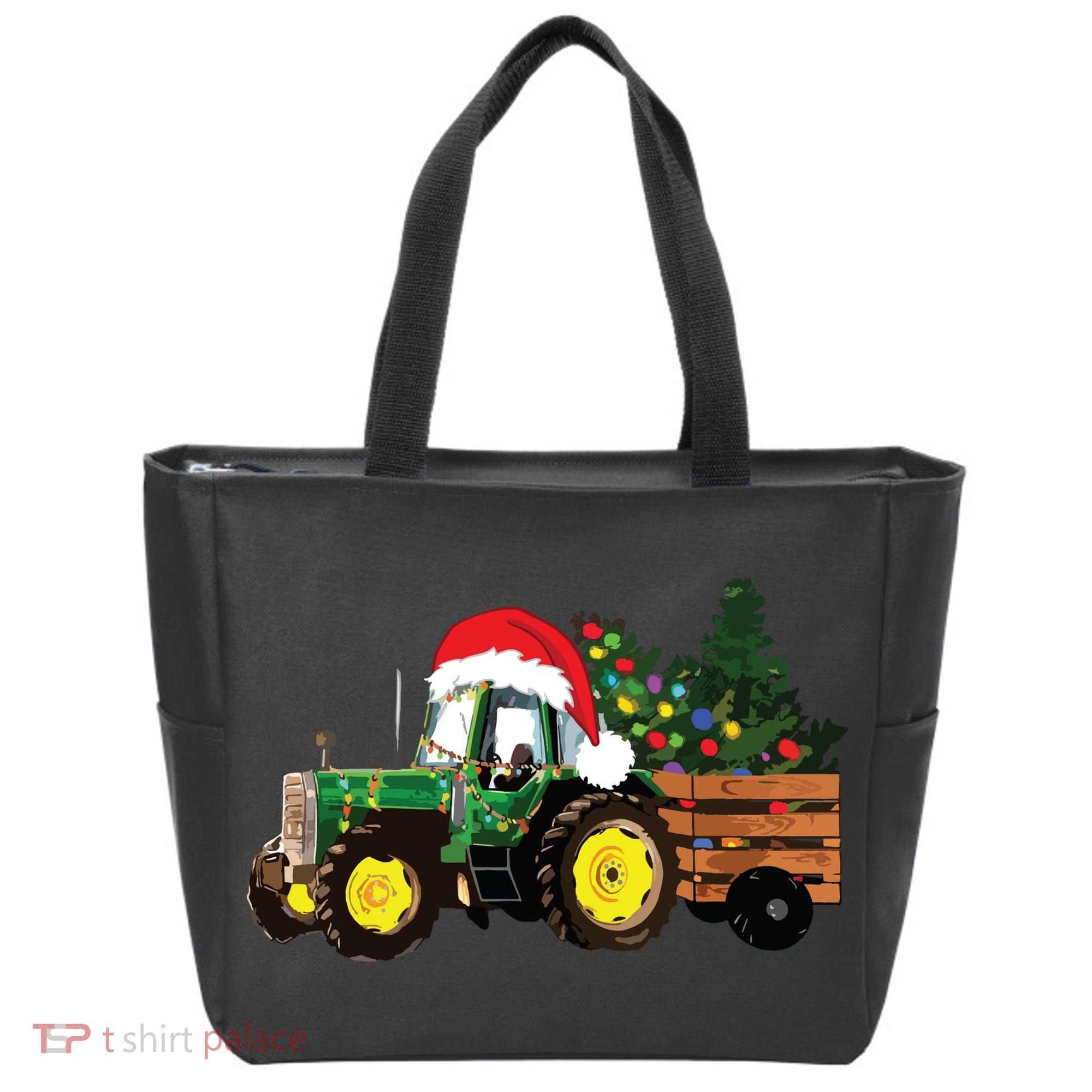 Christmas Farm Tractor Christmas Tree Lights Santa Farmer Tote Bag