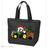 Christmas Farm Tractor Christmas Tree Lights Santa Farmer Tote Bag thumb 3