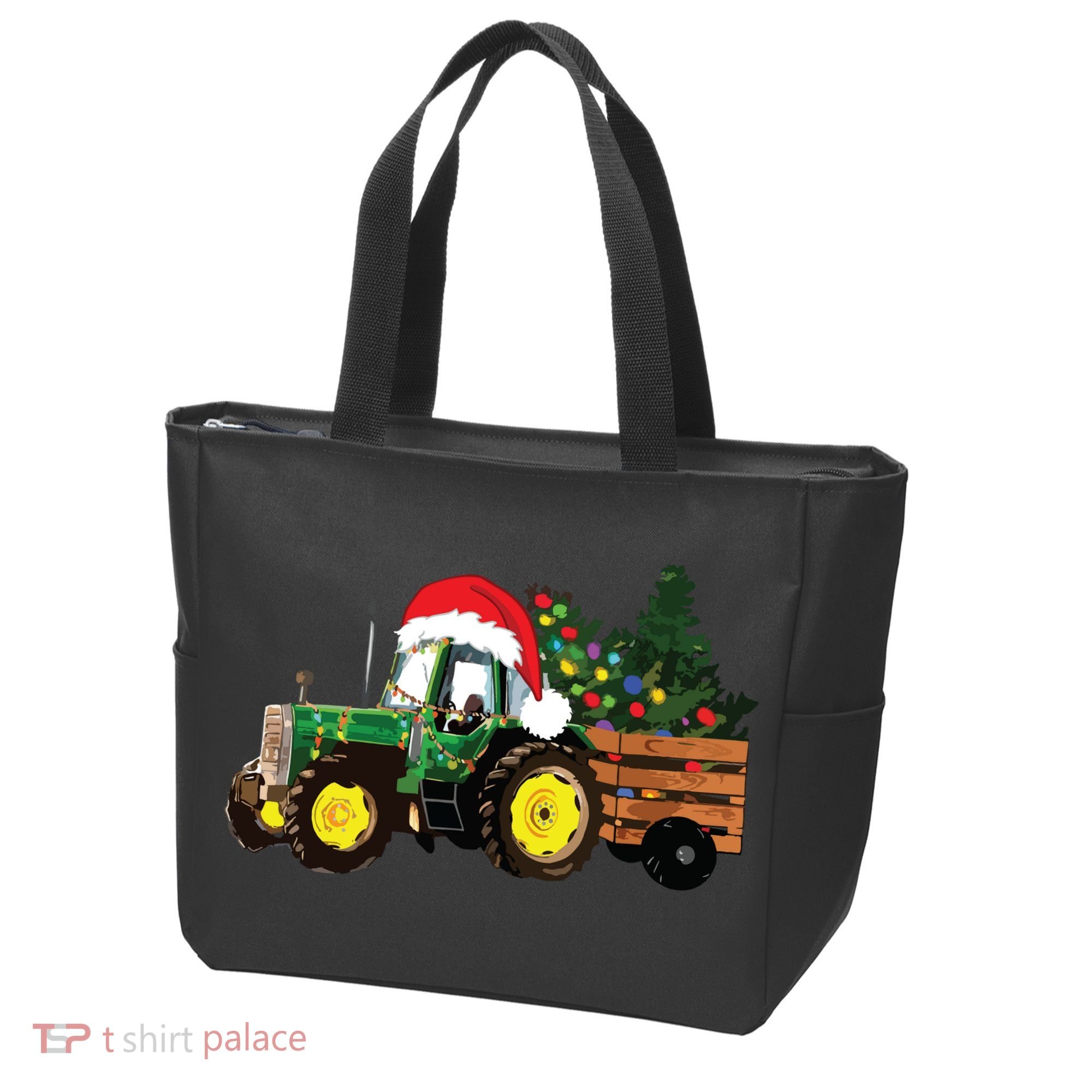 Christmas Farm Tractor Christmas Tree Lights Santa Farmer Tote Bag