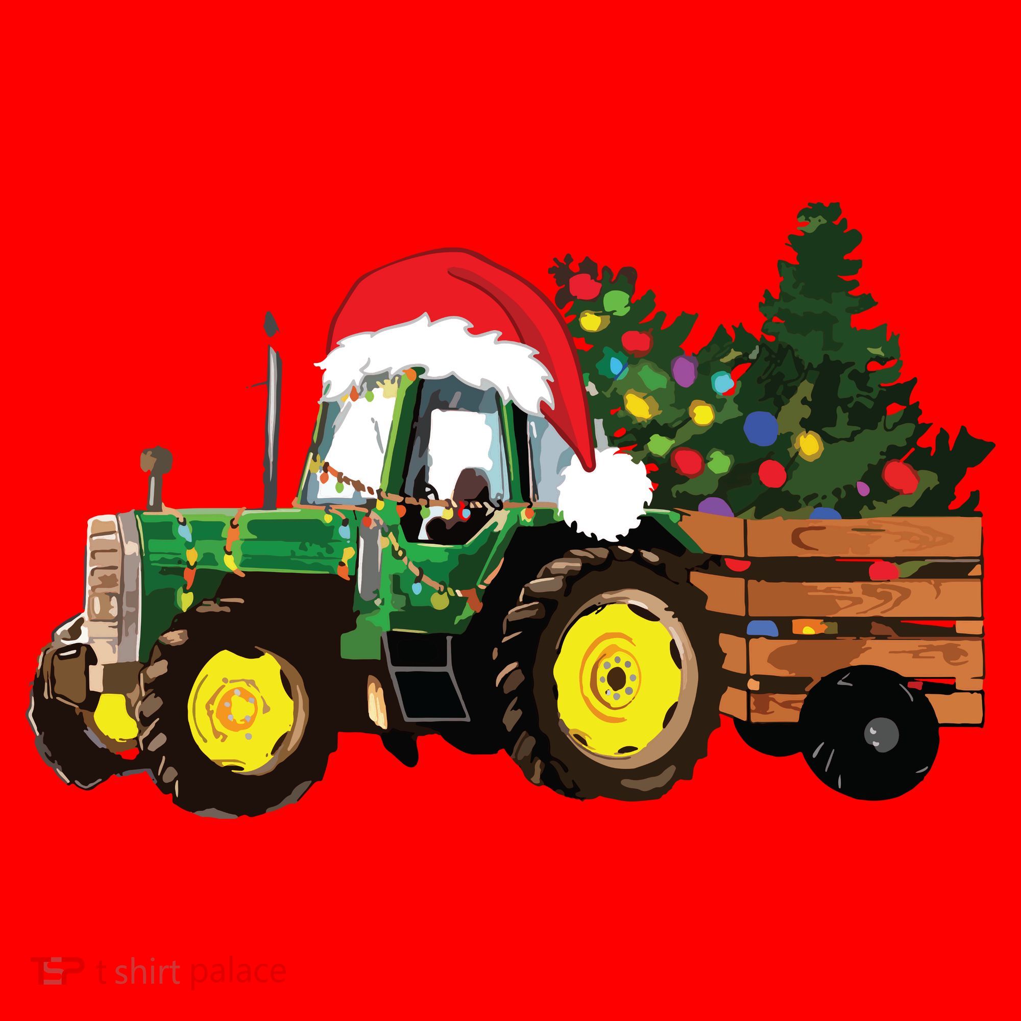 Christmas Farm Tractor Christmas Tree Lights Santa Farmer Santa Hat