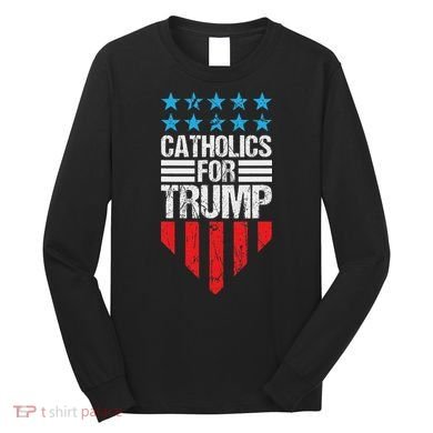 Catholics For Trump 2024: Retro Usa Flag Design Long Sleeve Shirt