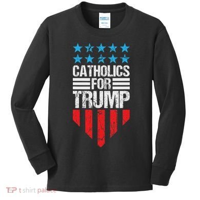 Catholics For Trump 2024: Retro Usa Flag Design Kids Long Sleeve Shirt