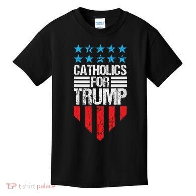 Catholics For Trump 2024: Retro Usa Flag Design Kids T-Shirt