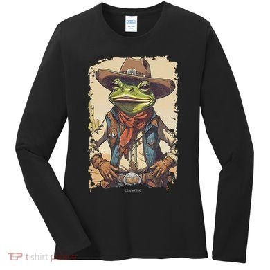 Cowboy Frog Texas Far West Usa Funny Toad Retro Gift Women's Long Sleeve Shirt