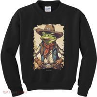 Cowboy Frog Texas Far West Usa Funny Toad Retro Gift Kids Sweatshirt thumb 0