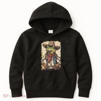 Cowboy Frog Texas Far West Usa Funny Toad Retro Gift Kids Hoodie thumb 0
