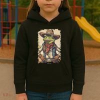 Cowboy Frog Texas Far West Usa Funny Toad Retro Gift Kids Hoodie thumb 3