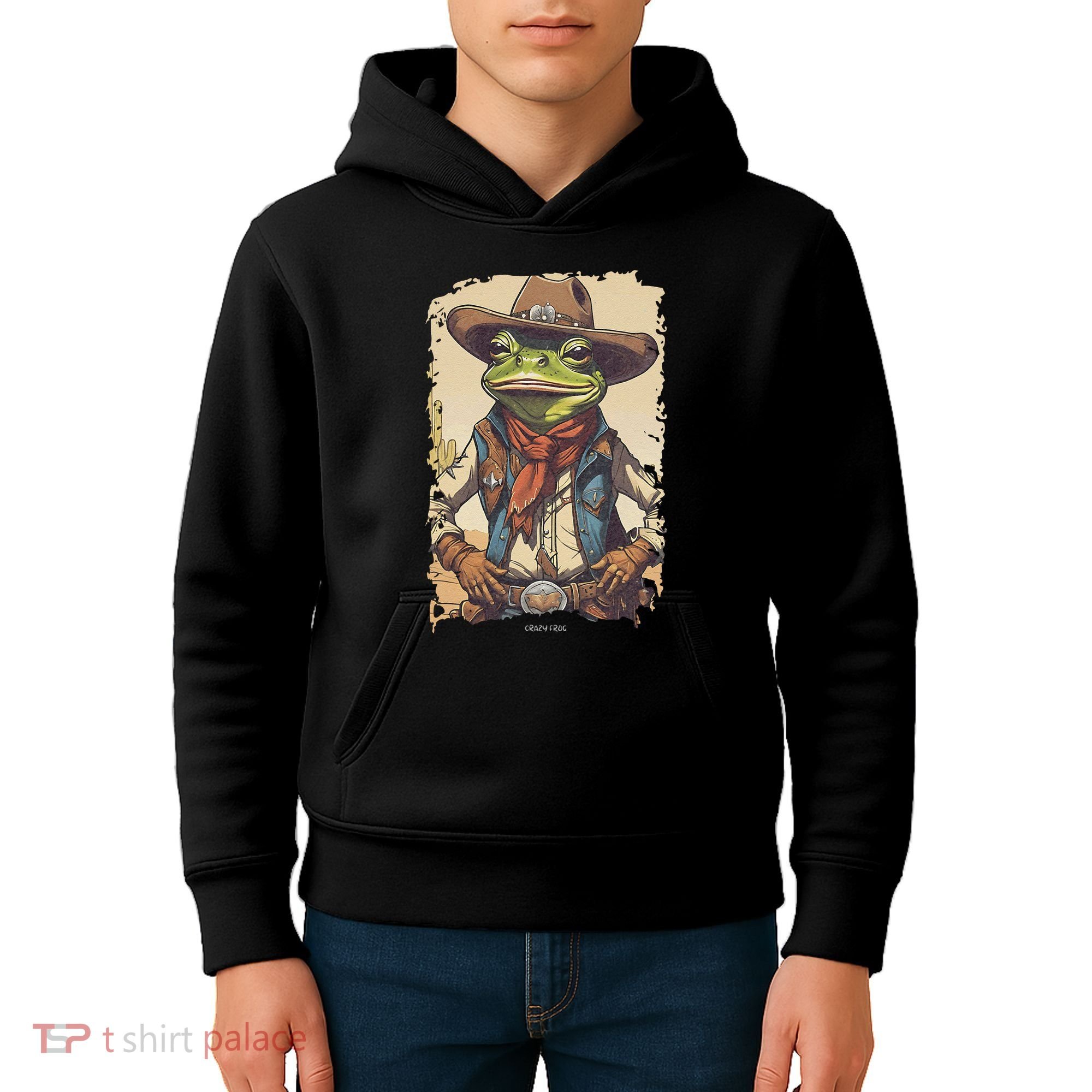 Cowboy Frog Texas Far West Usa Funny Toad Retro Gift Kids Hoodie