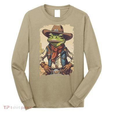 Cowboy Frog Texas Far West Usa Funny Toad Retro Gift Long Sleeve Shirt