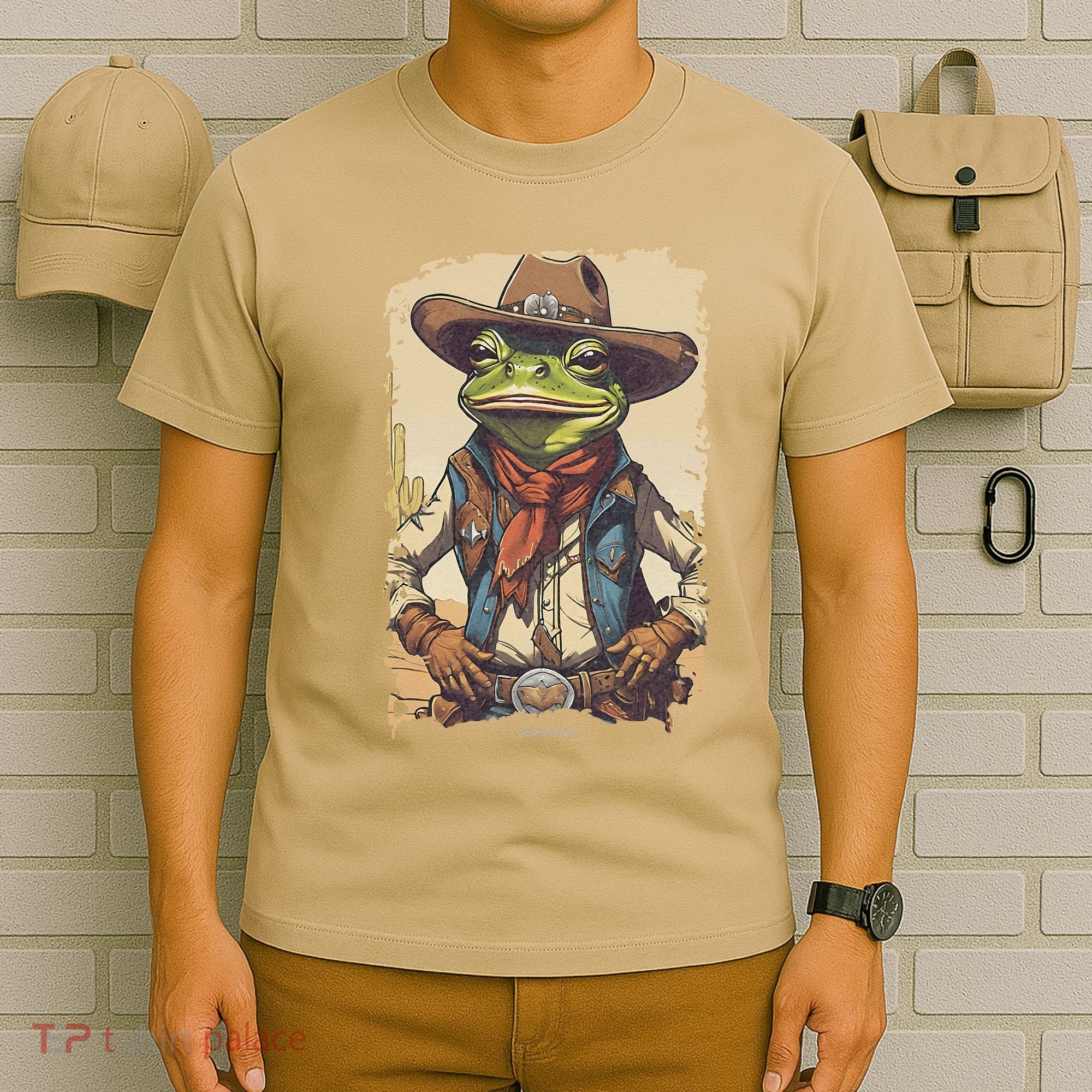 Cowboy Frog Texas Far West Usa Funny Toad Retro Gift T-Shirt