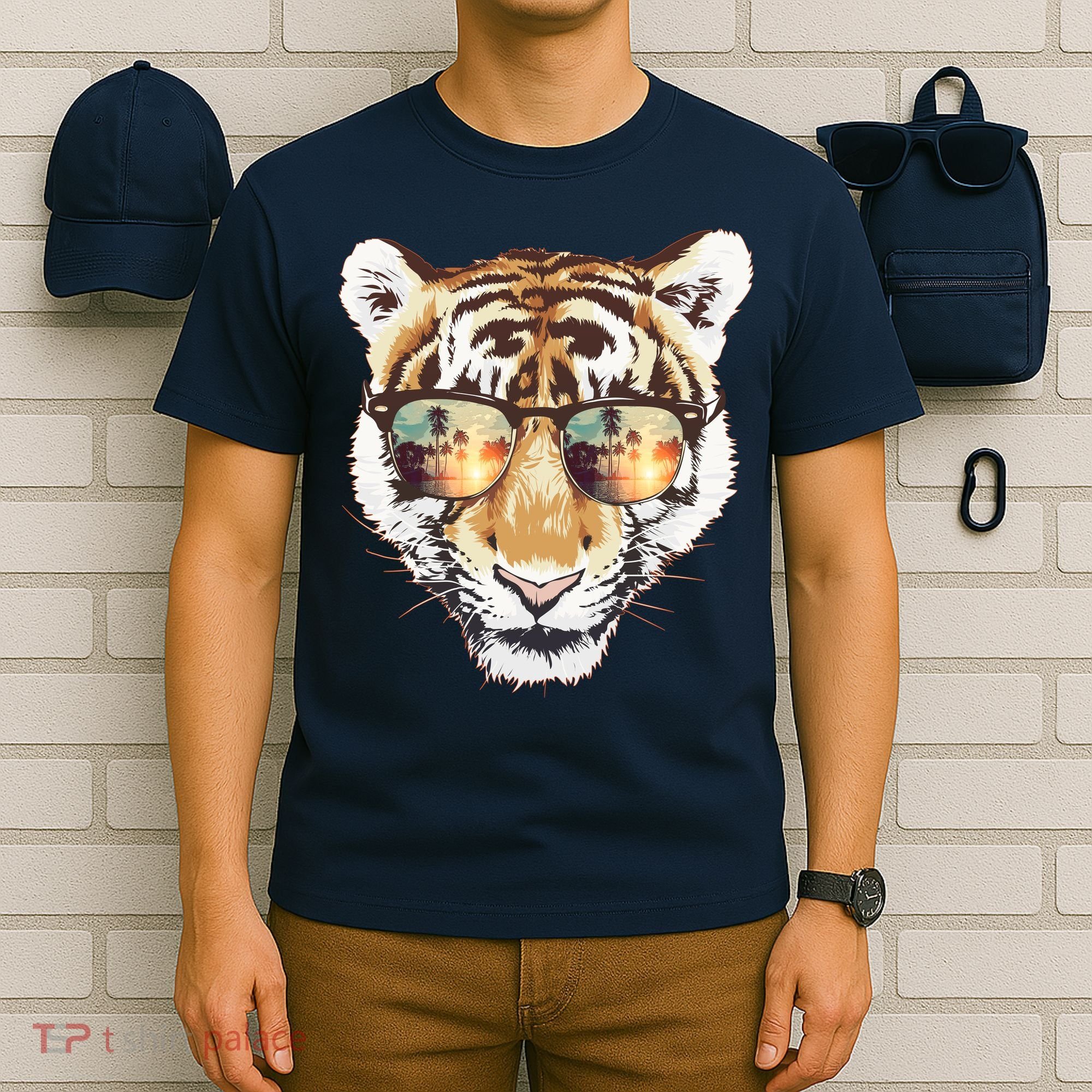 Cool Funny Tiger Tropical Sunglasses T-Shirt