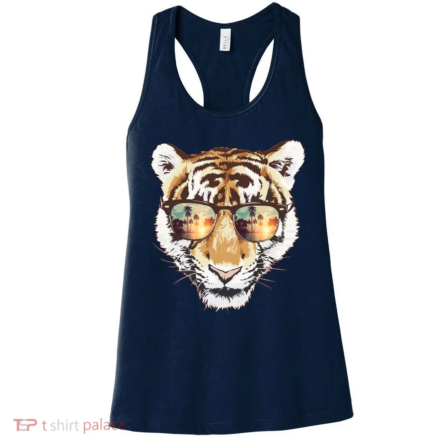 Cool Funny Tiger Tropical Sunglasses Women's Tank Top