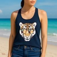 Cool Funny Tiger Tropical Sunglasses Women's Tank Top thumb 2