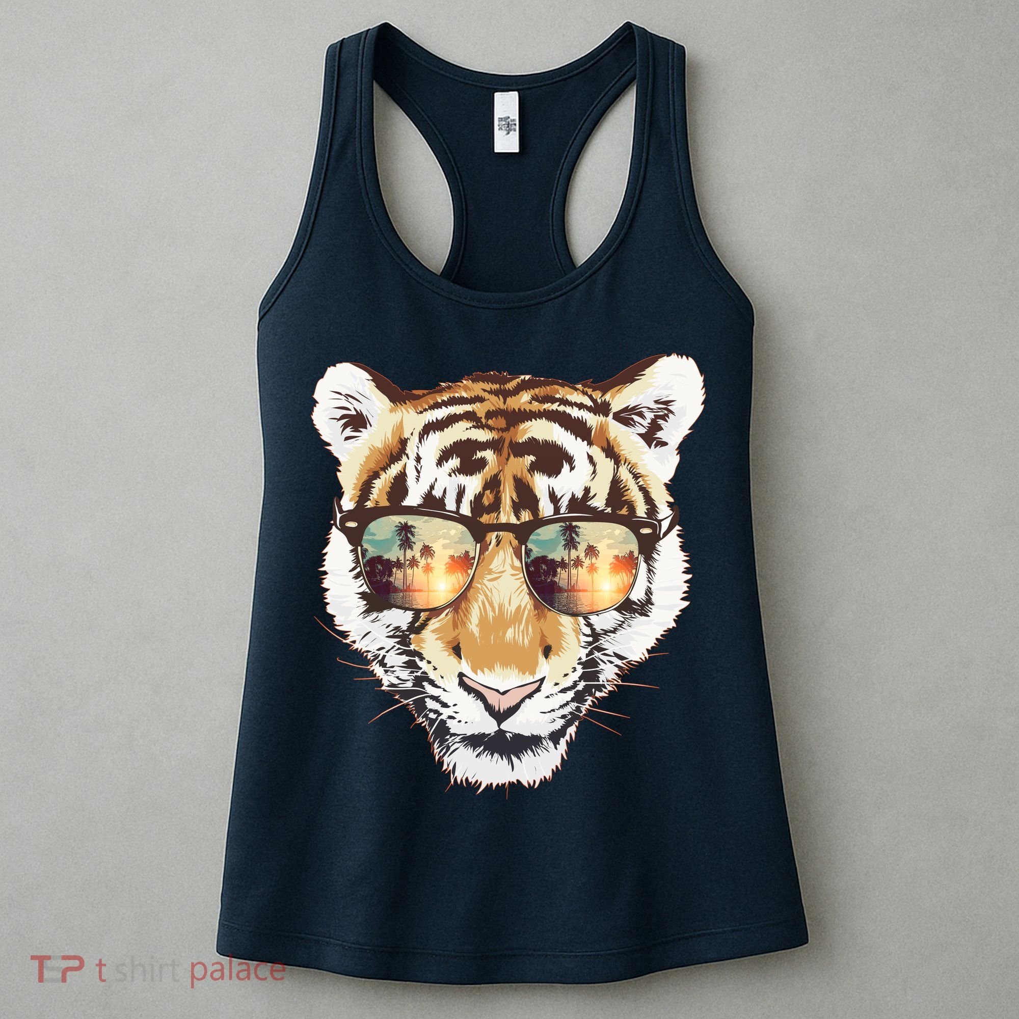 Cool Funny Tiger Tropical Sunglasses Women's Tank Top
