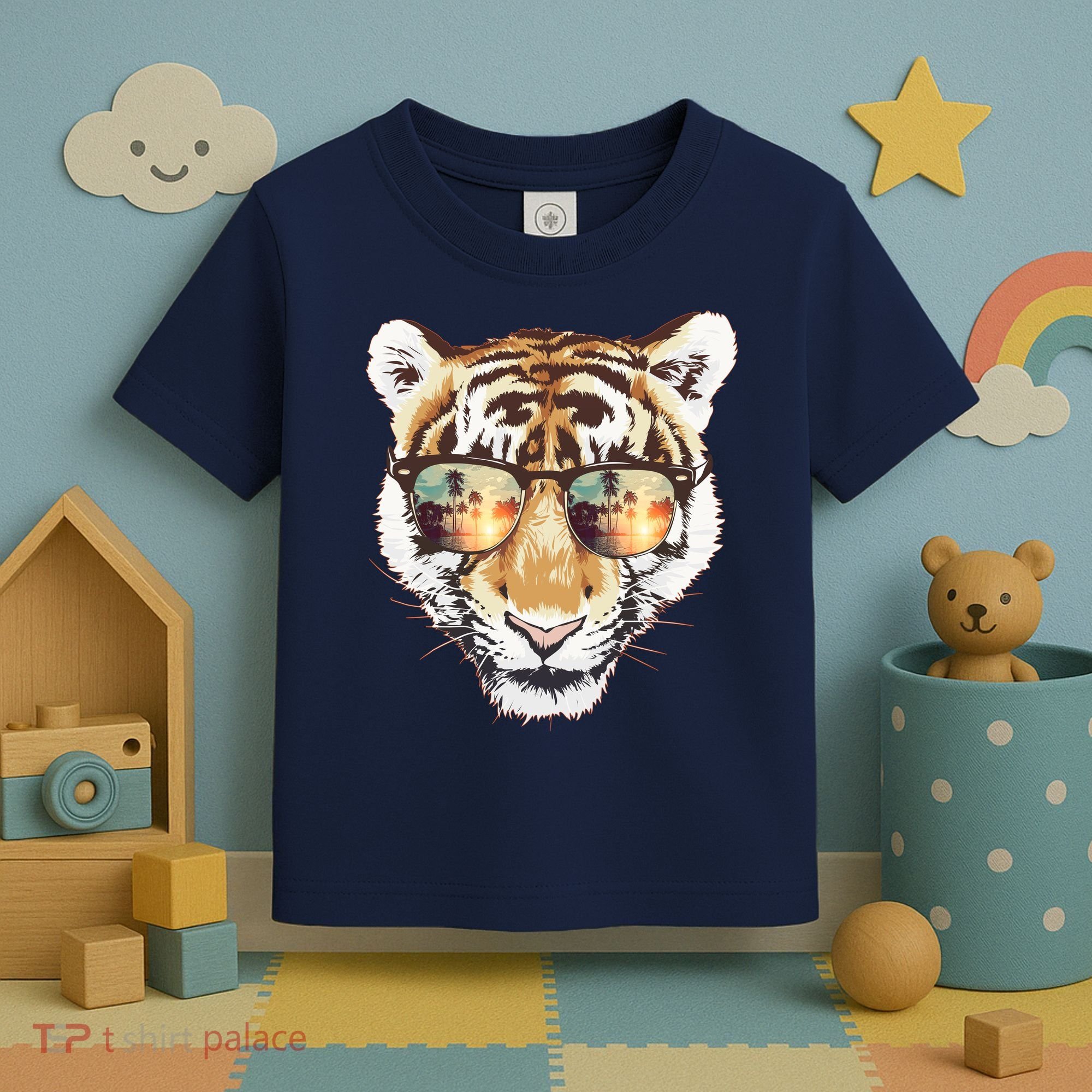 Cool Funny Tiger Tropical Sunglasses Toddler T-Shirt