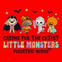 Caring For The Little Monsters Pediatric Nurse Halloween Santa Hat thumb 1