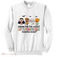 Caring For The Little Monsters Pediatric Nurse Halloween Sweatshirt thumb 0