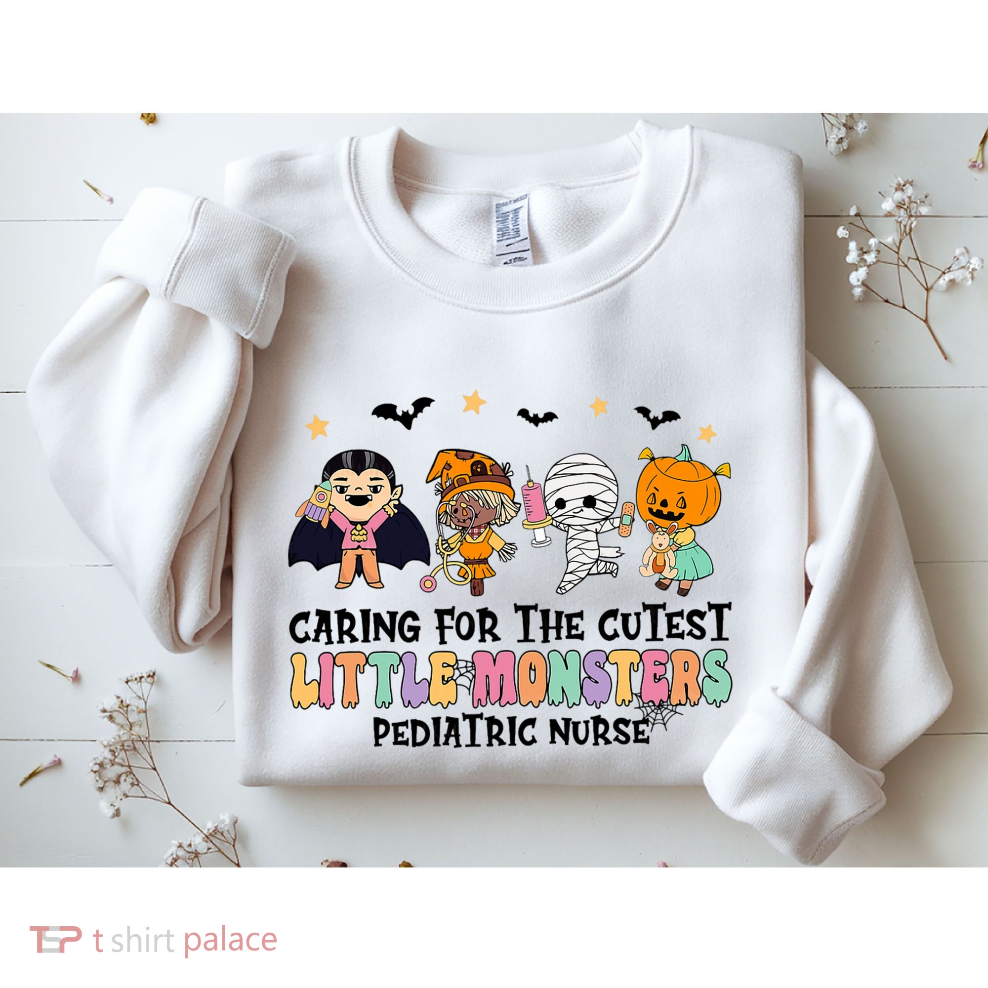 Caring For The Little Monsters Pediatric Nurse Halloween Sweatshirt