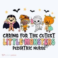 Caring For The Little Monsters Pediatric Nurse Halloween T-Shirt thumb 7